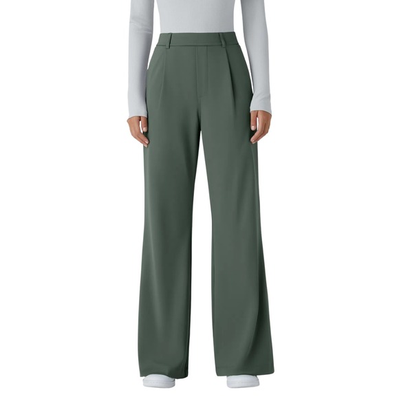 HALARA Pants - Halara Pants Medium Tall Sage Green High Waisted Pleated Wide Leg Day Stretch